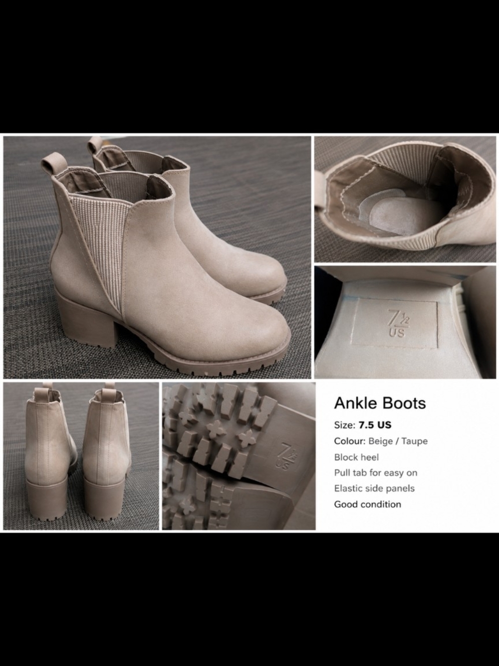 Women's Beige Taupe Ankle Boots with Block Heel